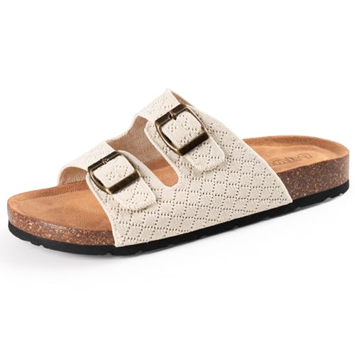 Image of Women's Comfy Arch Support Cork Footbed Adjustable Knitting Straps Indoor and Outdoor Slides Sandals