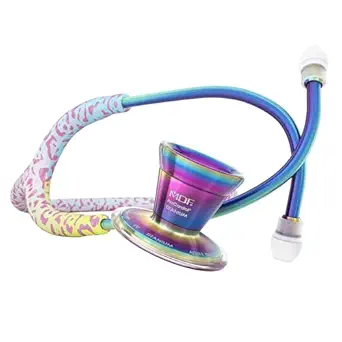 MDF Rainbow Leopard Kaleidoscope ProCardial Cardiology Stethoscope, Lightweight Titanium, Adult, Dual Head, Rainbow Leopard Tube, Kaleidoscope Chestpiece-Headset, MDF797TRLKL