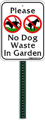 Small Discreet Please No Waste in Garden Sign and 1ft Steel Post Mounted to Place in Your Lawn Or Garden