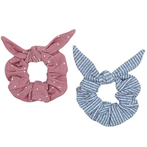 Maven Thread 2 Count Hair Scrunchies Elastic Hair Bands Scrunchy Hair Ties Accessories for Women or Girls Mauve Polkadot Navy Herringbone - DAKOTA Set