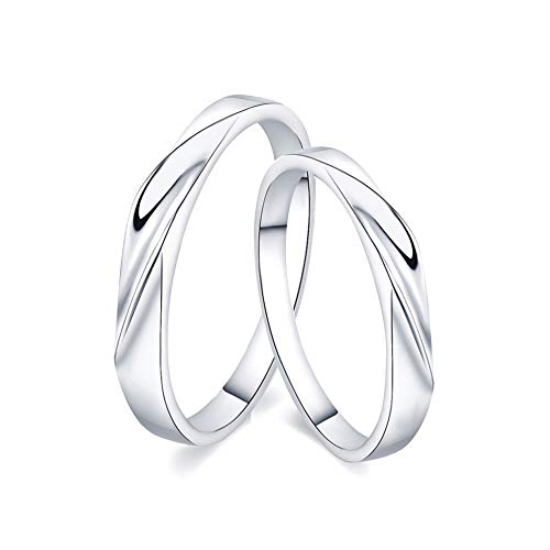 Wikimiu Anillos de parejas Plata, Anillos con circón para mujer y hombre, regalo perfecto para la boda de compromiso de cumpleaños del día de San Valentín