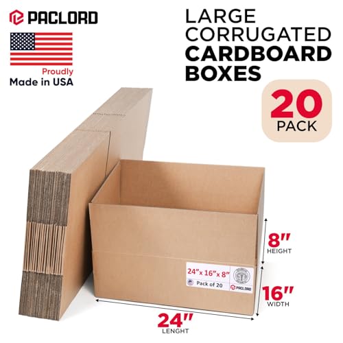 Image of Large Cardboard Boxes 24 inchL x 16 inchW x 8 inchH (Pack of 20) - USA-Made Packing Boxes for Moving, Shipping, or Storage - USPS, UPS, FedEx Approved - Professional Packing Supplies for Moving | USA-Made Packing Boxes for Moving, Shipping, or Storage - USPS, UPS, FedEx Approved - Professional Packing Supplies