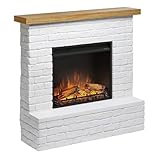 TAGU Rolf Elektrokamin mit PowerFlame, Heizung & Thermostat, LED-Flammeneffekt und Fernbedienung (Ziegelweiß)