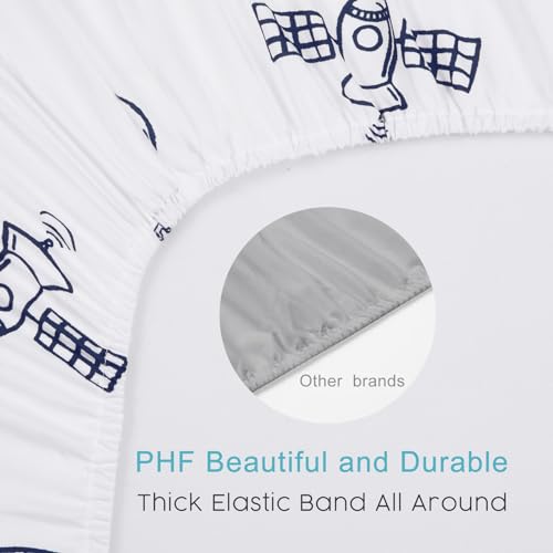 Image of PHF Soft Space Crib Sheet Fitted, 2 Pack Silky Comfy Breathable Polyester Baby Sheets for Boys Girls,28x52x9in Fits Standard Crib and Toddler Mattresses, Space