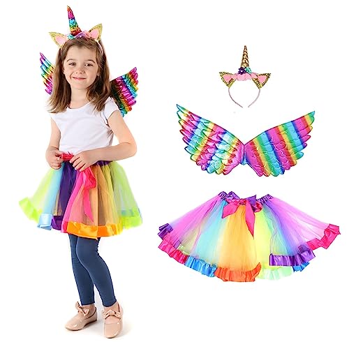 Cogio Costume Licorne, Poney, Jupe + Bandeau + Ailes, Halloween, Carnaval, Cosplay, 100-110, pour les enfants, 100