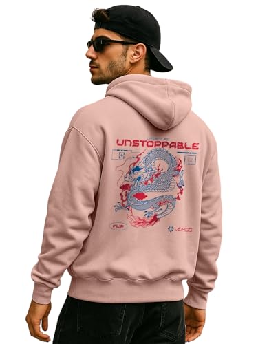 Image of Veirdo Polycotton Spun Oversized Fit Drop Shoulder Hooded Sweatshirt Full Sleeves Back Graphic Printed Jumper Hoodie for Men (Available Sizes: S to 3XL)