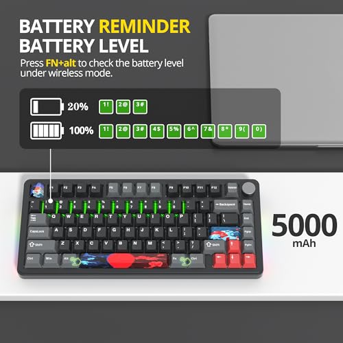 Image of Surmen M75 75% Wireless Creamy Keyboard with Joint, Bluetooth Mechanical Gaming Keyboard Prelubrized BT5.0 /2.4Ghz /USB with Sound Absorbing Pads Hot Swap