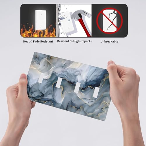 Decorative Switch Plate Covers Abstract Ink Blue Marble Glod Line Texture 4 Gang Light Switch Cover Plate Quad Toggle Wall Plate Light Switch Covers for Bathroom Kitchen Decor