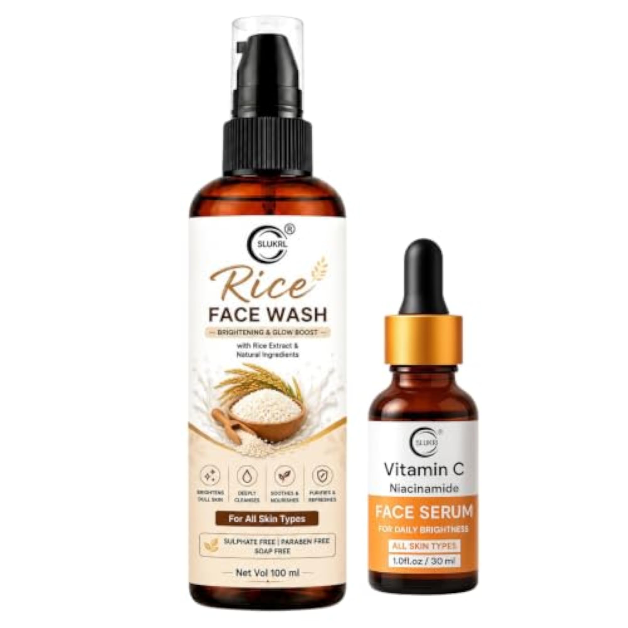 Rice Face Wash & Vitamin C Serum Set for Simple Everyday Care