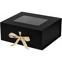 Black Gift Box for Presents with Ribbon 13.2x11x5.3 Inches Clear Gift Box with Window Magnetic Closure Gift Boxes with Lids