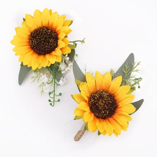 2Pcs Sunflower Corsage Wristlet and Boutonniere...