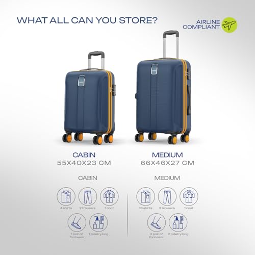 Image of Safari Thorium Neo 8 Wheels 55 and 66 Cm Small and Medium Trolley Bags Hard Case Polycarbonate 360 Degree Wheeling System Luggage, Trolley Bags for Travel Set of 2, Suitcase for Travel, Graphite Blue