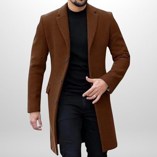 Men's Classic Fit Trench Coat Winter Long Jacket Notched Collar Long Jacket Overcoat Single Breasted Pea Coat Pockets2