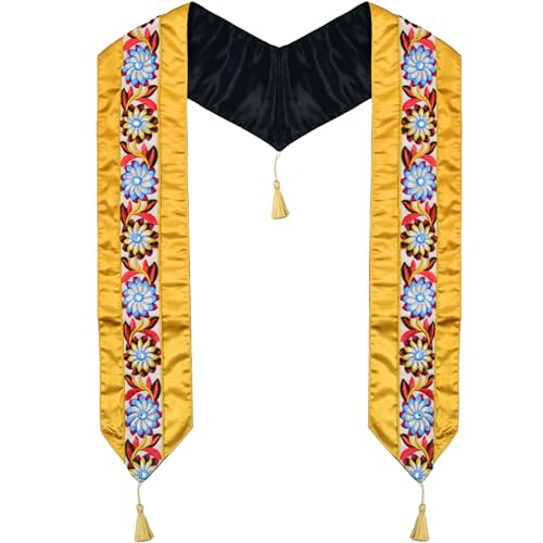 Aokizkdzsw Gold Graduation Stole With Three-Dimensional Embroidery, Mexican Graduation Sash 2025, Mexican Stoles for Latina Hispanic Scarf