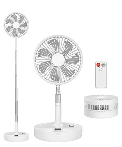 LBSTP Portable Standing Fan with Remote Control, 7.5 Inch Foldable Pedestal Fans, 7200mAh Rechargeable Battery USB Powered Floor Fan, Height Adjustable, 4 Speeds, Quiet Camping Desk for Bedroom