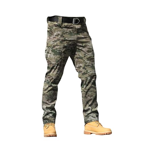 Men's Tactical Cargo Pants Work Lightweight Stretch Fit Waterproof Ripstop Pockets Hiking Hunting Military Trousers
