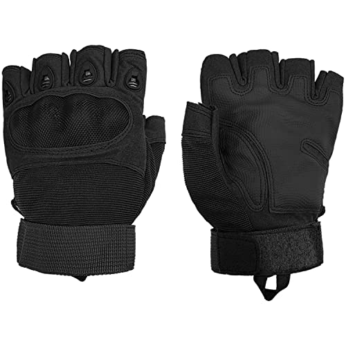 Sutekus Black Fingerless Tactical Gloves with Hard Knuckle Protection for Adults, Outdoor Activities, Sports, Work, Touchscreen Operation (Medium)