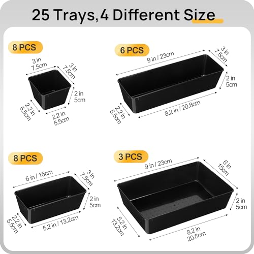 Vtopmart 25 Pack Desk Drawer Organizers with Non-slip Pads, 4-Size, Black by Vtopmart - Image 7
