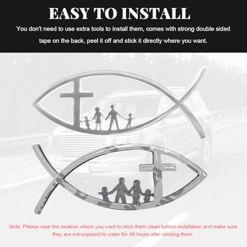 Image of DXNQ 2PCS Jesus Fish Decal Sticker, 3D Car Decal Jesus Christian Fish Symbol Chrome Emblem, Faith Stickers Religious Metal Badge Auto Decor for Truck Motorcycle Fridge (Silver, New)