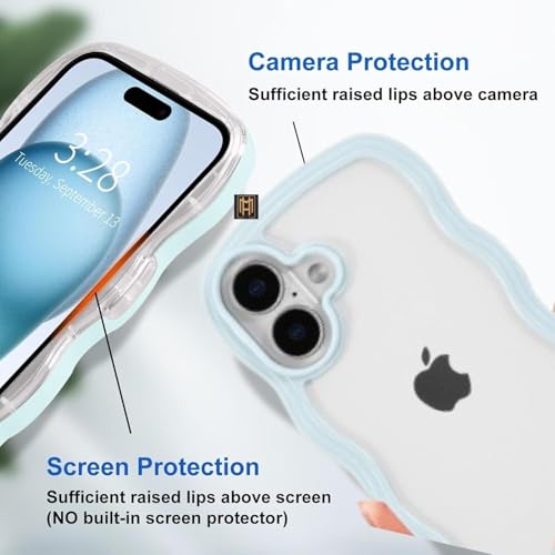 Image of Back Cover for iPhone 16, Cute Curly Wave Case, Shock Proof, Grip, Soft TPU & Girls Stylish, Camera Bump Protector for iPhone 16 (Blue)