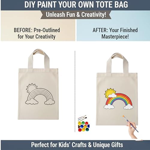 Image of (Pack of 10)- DIY Eco-Friendly Canvas Tote Bags for Kids- Pre-Outlined Designs for Painting | Perfect Return Gift for Kids Birthday Party | Reusable Cotton Bags Design-2