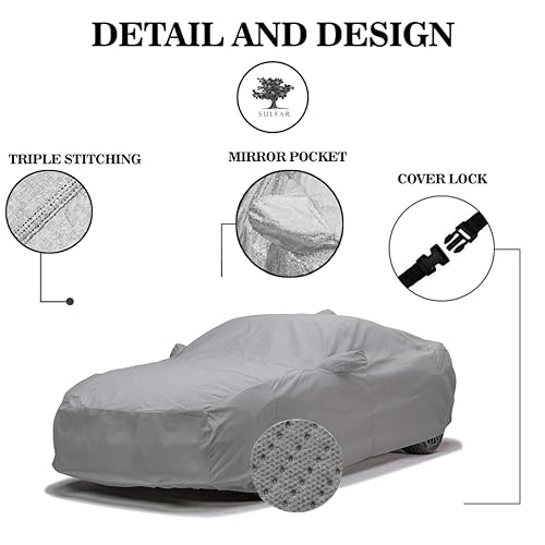 Image of Sulfar 100% Waterproof Car Body Cover Compatible with Mirror for Tata Tiago (Triple Stitched, Full Bottom Elastic, Grey-TB)
