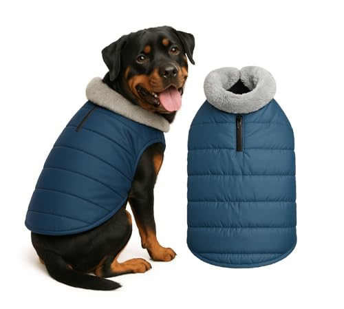 Image of The Pets Company Dog Winter Coat Jacket, Clothes, Windproof, Waterproof, Light Weight, Washable, Ultra Warm Thick Fleece Lined Dog Vest for Cold Weather Protection, (Navy, X-Large - 28 Inch)