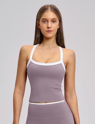 Image of QBGJTD Womens Longline Sports Bras Cross Back Active Gym Yoga Padded Workout Crop Tank Top with Built in Bra