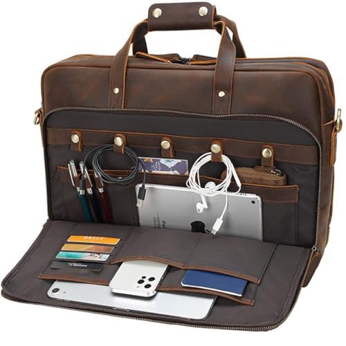 Image of STAR VISTA Matteo Large 18 inch Laptop Messenger Bag, Calfskin Leather Briefcase for Men, Business Travel, YKK Zippers