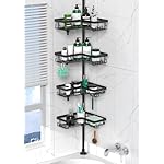 Corner Shower Caddy Tension Pole - 4 Tier Stainless Steel Rustproof Shower Corner Caddy for Bathtub Bathroom Shower Organizer Shelves Adjustable Pole 25-114.2 Inch Black