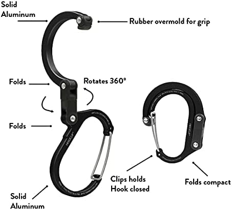 GEAR AID HEROCLIP Carabiner Clip and Hook (Small) for Purse, Stroller, and Backpack, Black & Red - 2