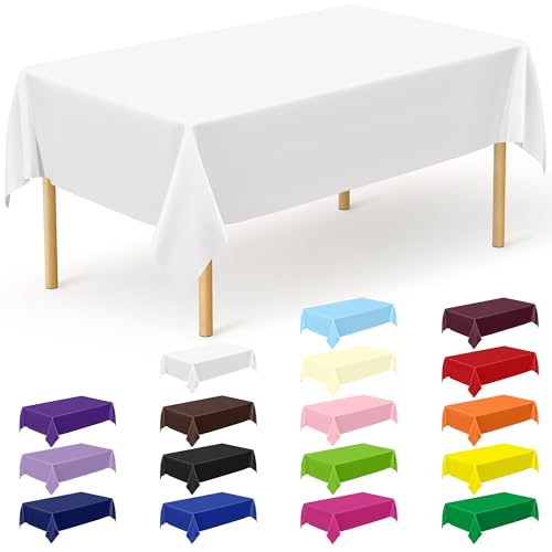 12 Packs Disposable White Plastic Table Cloths, 54 X 108 Inches Dining Table Cloth, Plastic Tablecloths for Rectangle Tables, Quick Setup and Cleanup for Parties Picnic, Wedding and Outdoor