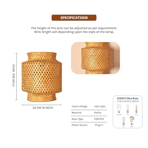 Image of Habere India-All the Cultures Fabricating India Bamboo Wall Lamps | Cane and Rattan for Living Rooms | Cafe Lights | Raffia Wall Lamp | Lamps for Bedroom (Medium: L23 x W29 x H17 cm)