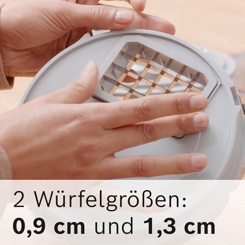 Bosch Würfelschneider MUZ5CC2, schnelles Würfeln, Gehäuse, für 2 Würfelgrößen, Gitterreiniger, spülmaschinengeeignet, passend für Küchenmaschine Serie 4