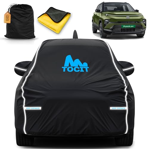 Image of Punch Ev Waterproof Long Life Car Cover with Safety Glow Reflective Strap, Premium Stretchable Velvet Velour Fabric, Machine Washable, Tri-Stitch Custom Fit with Mirror & Antenna Pocket