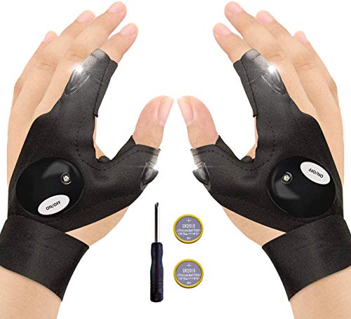 Keyck Guantes de Pesca, Regalos Originales Hombre , 1 Par Guantes de Linterna LED Impermeable al Aire Libre para Trabajar en Lugares Oscuros, Herramientas de Regalo para Novio/Marito/ Padre/Manitas Cover