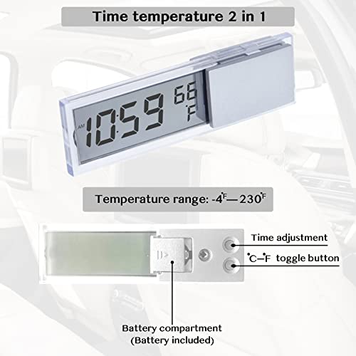 Transparent Car Clock And Thermometer With Fahrenheit 2 In 1, Small Electronic Clock For Dashboard Car Clock, Vehicle Lcd Digital Dashboard Clock Automotive Mini Clock Adhesive (Includes Battery) #TOP2