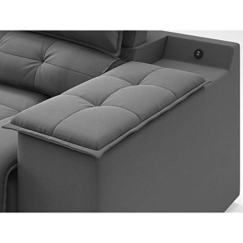 Sofá com Usb Retrátil e Reclinável Samurai Grafite 2,50m