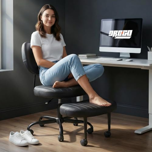 Image of DROGO Meditura Ergonomic Cross Legged Office Chair with 360 Wheels, ADHD Chair for Adults, Meditation Chair, Yoga Office Chair, Comfortable Back Support, 4.7' Adjustable Height & Recline (Black)