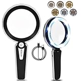 45X Magnifying Glass with Light, 1200mAh USB Rechargeable, 6 Lighted Modes, Large Handheld Magnifier for Low Vision Seniors with Macular Degeneration, Reading, Jewelry, Coins - Black