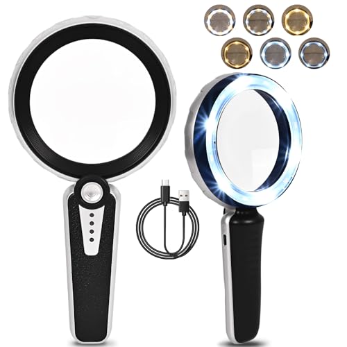 45X Magnifying Glass with Light, 1200mAh USB Rechargeable, 6 Lighted Modes, Large Handheld Magnifier for Low Vision Seniors with Macular Degeneration, Reading, Jewelry, Coins - Black 45X Magnifying Glass with Light, 1200mAh USB Rechargeable, 6 Lighted Modes, Large Handheld Magnifier for Low Vision Seniors with Macular Degeneration, Reading, Jewelry, Coins - Black