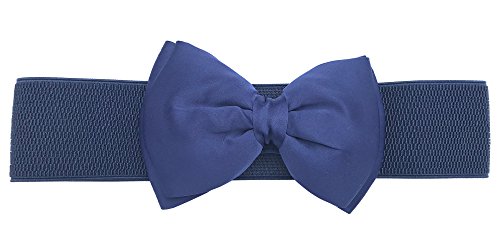 Elastic Stretch Corset Waist Belts Wide Bow-Knot Dress for Womens/Girls (Dark Blue)
