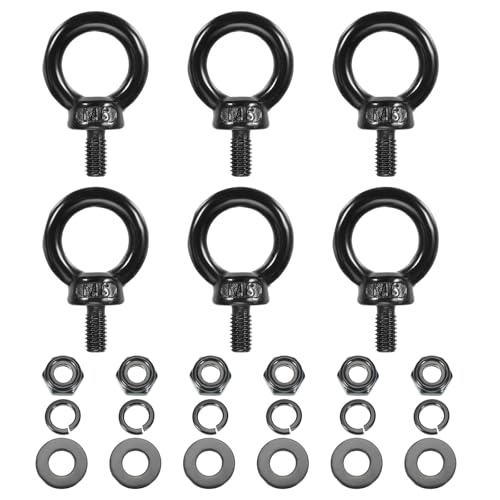 Image of PATIKIL M6x12mm Lifting Shoulder Eye Bolt, 6Pcs 304 Stainless Steel Lifting Ring Threaded Eyebolt with Hex Lock Nut /Lock Washer /Flat Washer for Hanging Hammocks Articles, Black