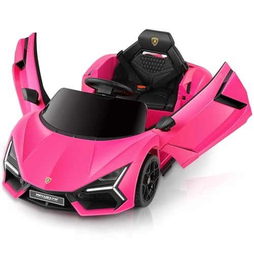 ELEMARA Licensed Lamborghini Ride On Car with Scissor Door,Electric car for Kids with Remote Control,12V Kids Car with Bluetooth,LED Light,MP3 Player and Wide Seat(Pink)
