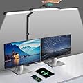 litren Desk Lamps with Clamp with 2 USB Charging Port 24W 1000 lm Desk Light for Home Office Hand-Sweep Sensor Clip On Desk Lighting with Timer, 3 Colors, 7 Brightness Dimmable Tall Computer Task Lamp