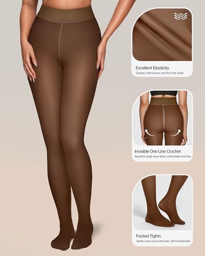 Image of OEAK Womens Fleece Lined Tights Sheer Fake Translucent Pantyhose Thermal Tights High Waisted Footed Leggings
