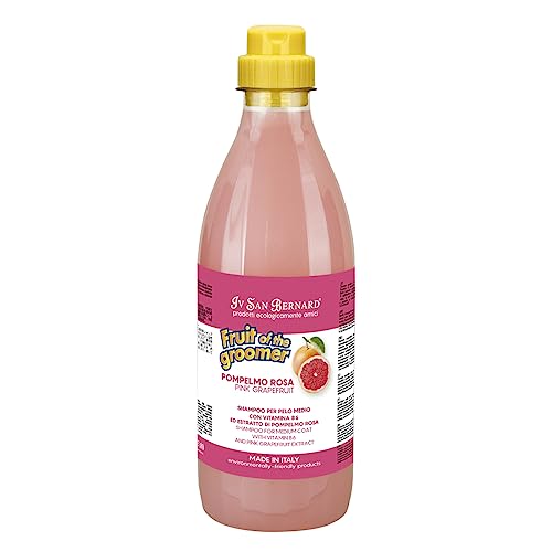 Rosa Grapefruit-Shampoo für Hunde und Katzen, speziell für mittleres Fell - Linie Fruits - 500 ml - Tönt und regeneriert den Haarmantel - hergestellt mit natürlichem Duft - IV San Bernard