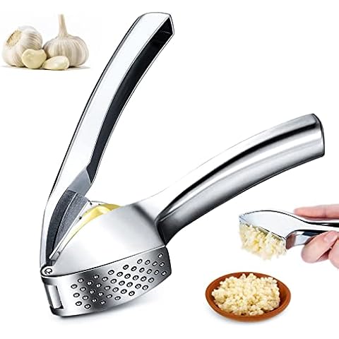 Likorlove Stainless steel garlic press, portable garlic cutter, dishwasher safe, garlic press, practical kitchen, premium domestic garlic crusher with silicone garlic peeler, cleaning brush Cover