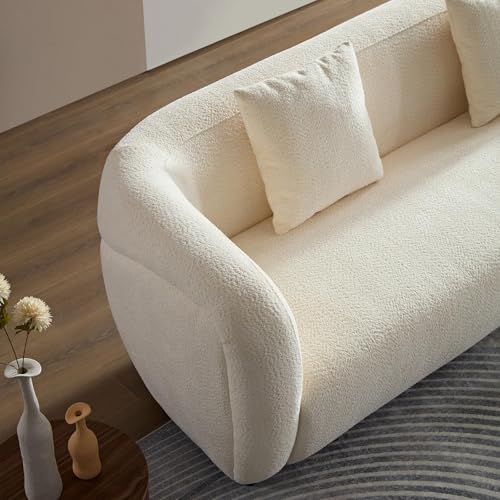 M MEETAKING 88.6\'\' Modern Texudo Sofa, 3-Seater Sofa with High Armrests, Luxury Curved Sofa, Oversized Boucle Sofa Couch, Modern Sofa for Living Room, Bedroom, Dining Room, Office, Guestroom (Beige)