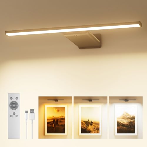 PopoIron Wireless LED Picture Light for Wall Art with Remote, 3 Color Temps, Dimmable, 12000mAh Battery Operated Sconce for Gallery Library Museum Frame Painting Artwork Photo Display (Black,1 Pack)